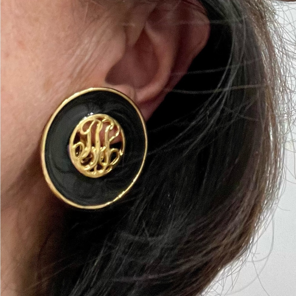 Black and Gold Monogram Earrings - Picture 2 of 16